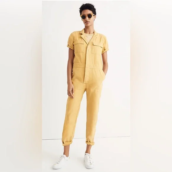 Madewell XXS Yellow Denim Short Sleeve Jumpsuit - Picture 14 of 14